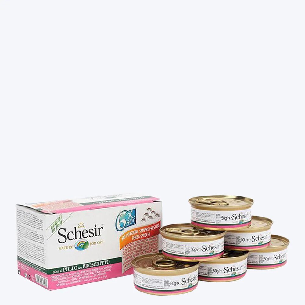 Schesir chicken fillets with ham multipack canned wet cat food - 6 pieces
