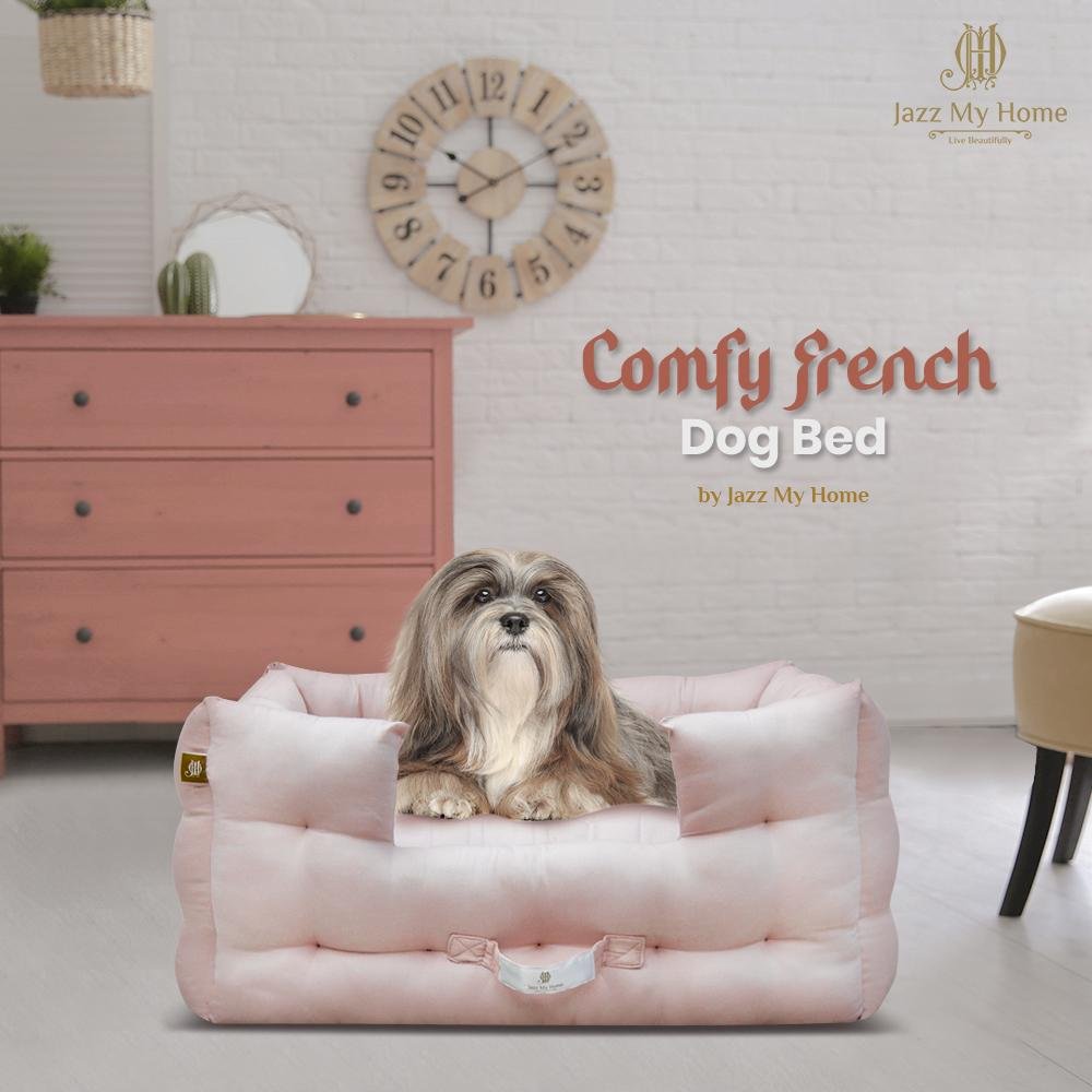 Velvet comfy french dog bed